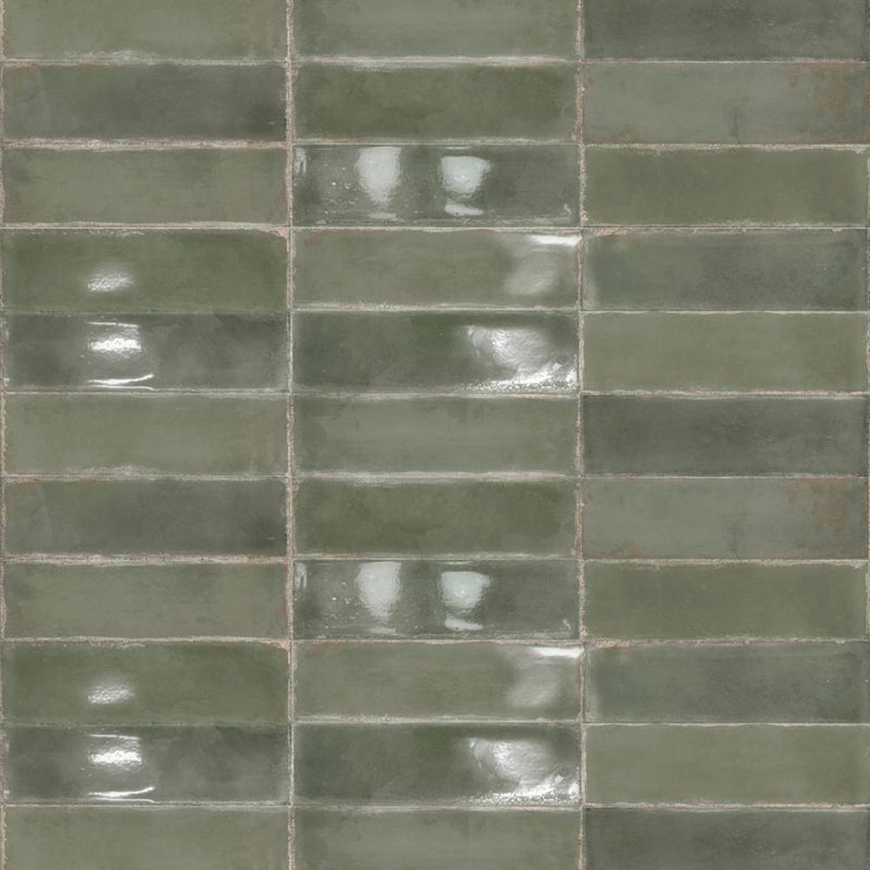 Atlantique Olive Wall Tile - Wall Mount - 9.4 x 2.7" White Body/Gloss Dark Green