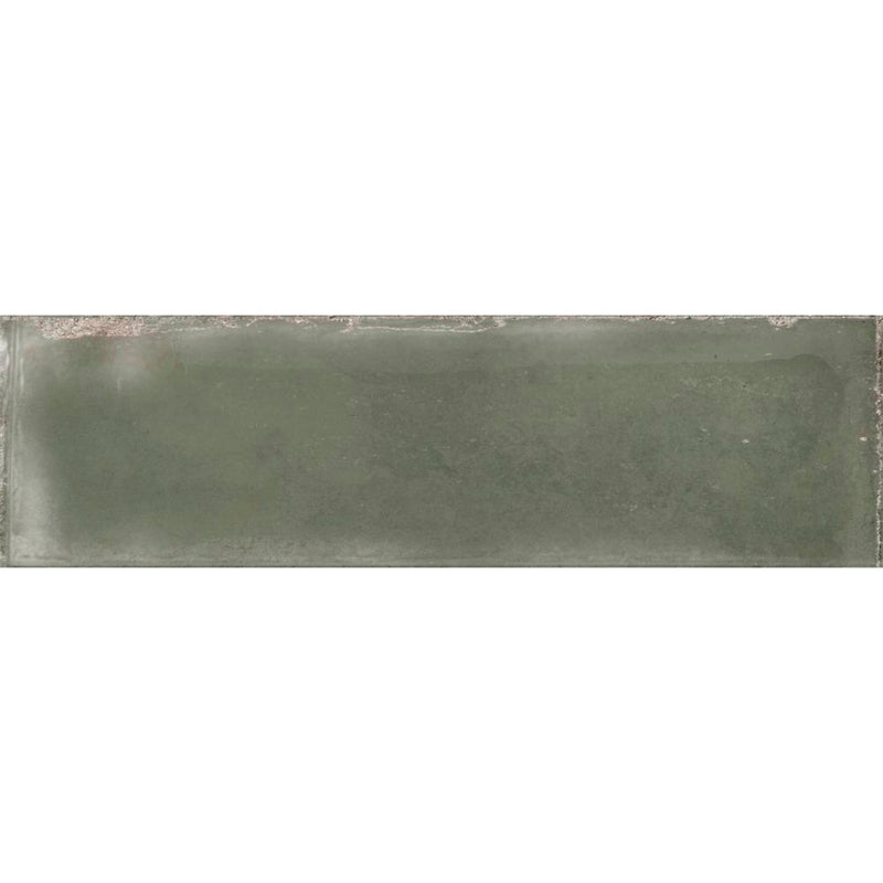 Atlantique Olive Wall Tile - Wall Mount - 9.4 x 2.7" White Body/Gloss Dark Green