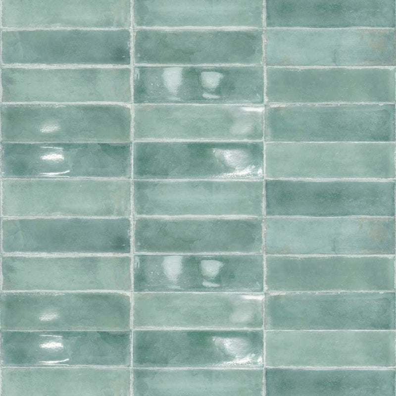 Atlantique Aquamarine Wall Tile - Wall Mount - 9.4 x 2.7" White Body/Gloss Aquamarine