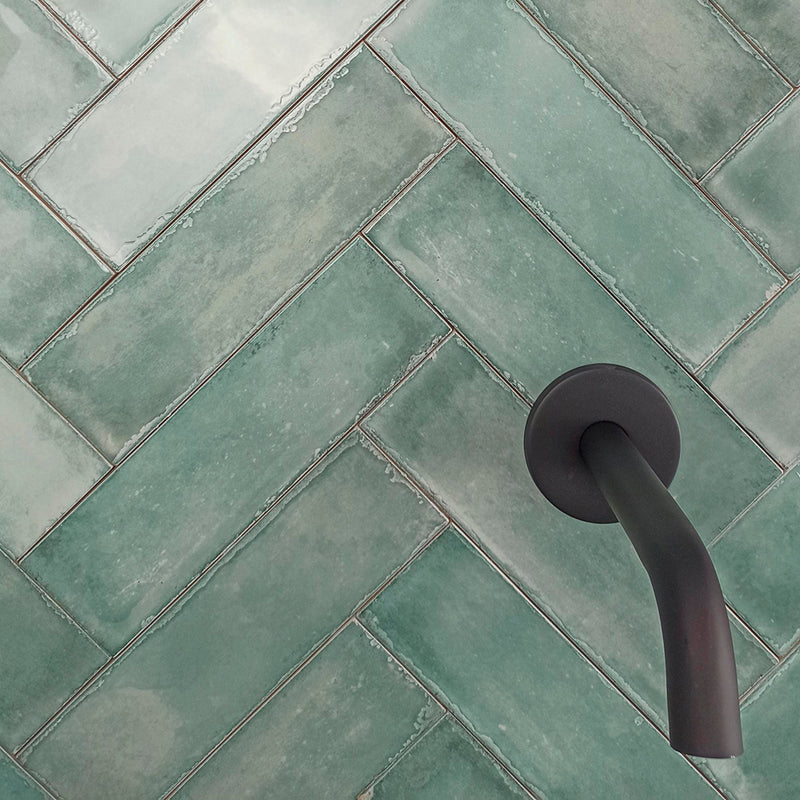 Atlantique Aquamarine Wall Tile - Wall Mount - 9.4 x 2.7" White Body/Gloss Aquamarine