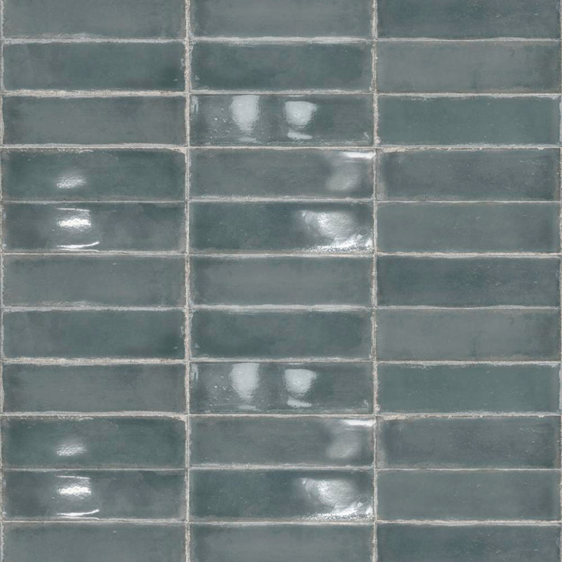 Atlantique Bleu Wall Tile - Wall Mount - 9.4 x 2.7" White Body/Gloss Dark Ocean