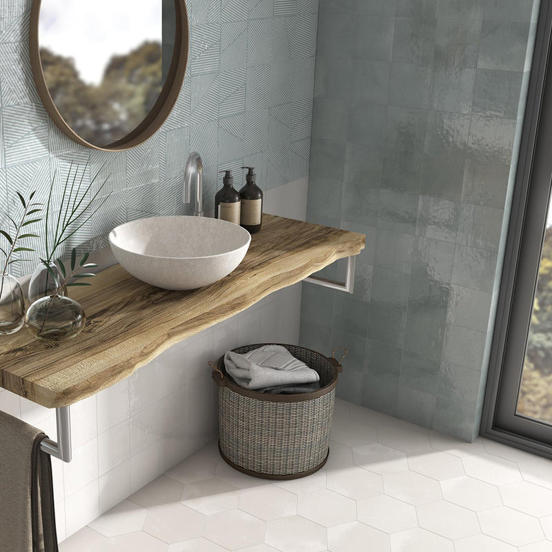 Berlin Wall Tile - Wall Or Floor Mount - 5.8 x 5.8" Porcelain/Gloss Aquamar