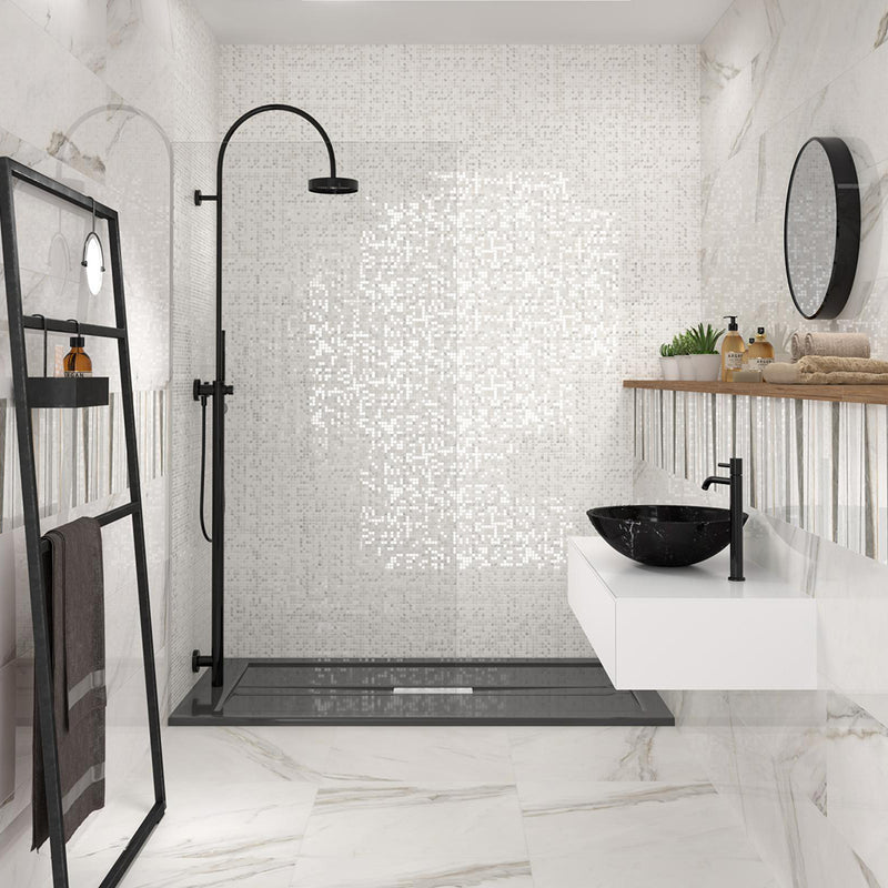 Calacatta Lux Mosaic Wall Tile - Wall Mount - 11.8 x 11.8" Ceramic/Gloss White/ $ 80.00 Price Per Piece