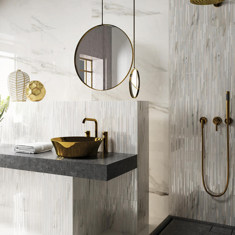 Carezza Lux Wall Tile - Wall Mount - 35.4 x 11.8" Ceramic/Gloss White