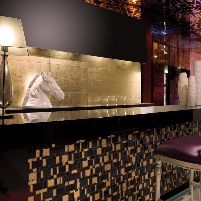 Foglio D'Oro Wall Tile - Wall Mount - 29.5 x 9.8" Glass/Gloss Gold