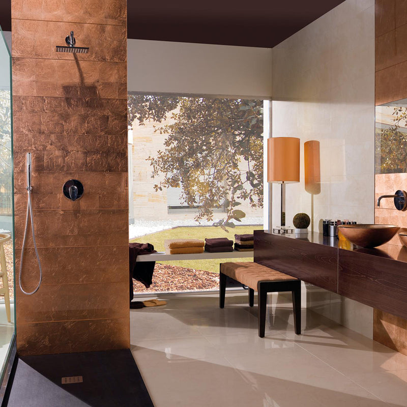 Foglio Di Rame Wall Tile - Wall Mount - 29.5 x 9.8" Glass/Gloss Copper