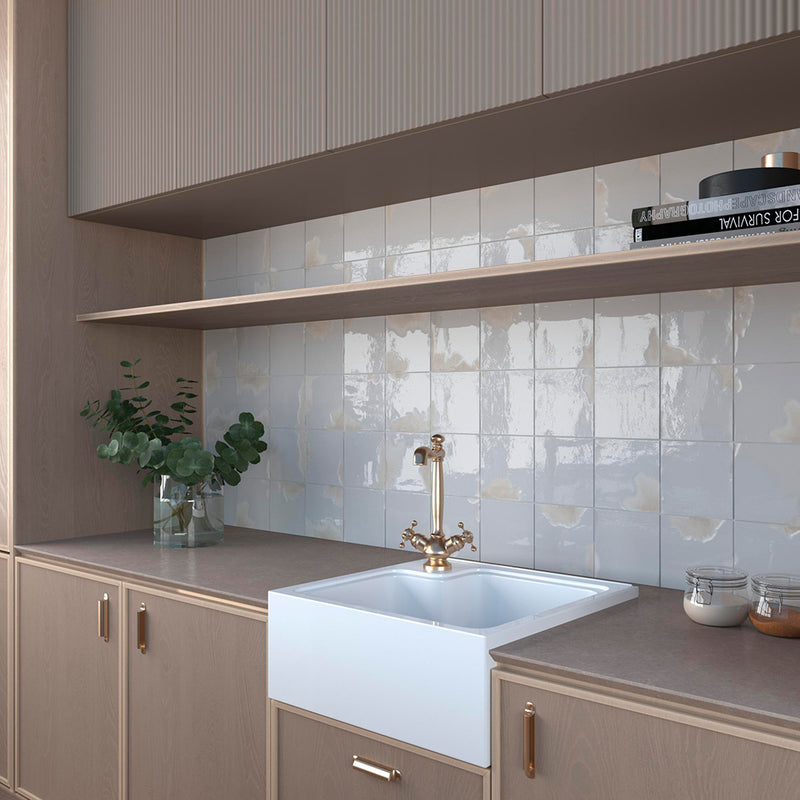 Granadella Sal Wall Tile - Wall Or Floor Mount - 4.5 x 4.5" Porcelain/Gloss Warm White