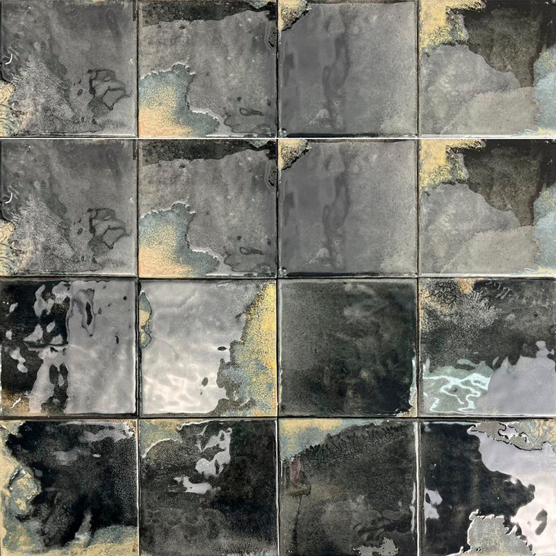 Granadella Carbon Wall Tile - Wall Or Floor Mount - 4.5 x 4.5" Porcelain/Gloss Dark