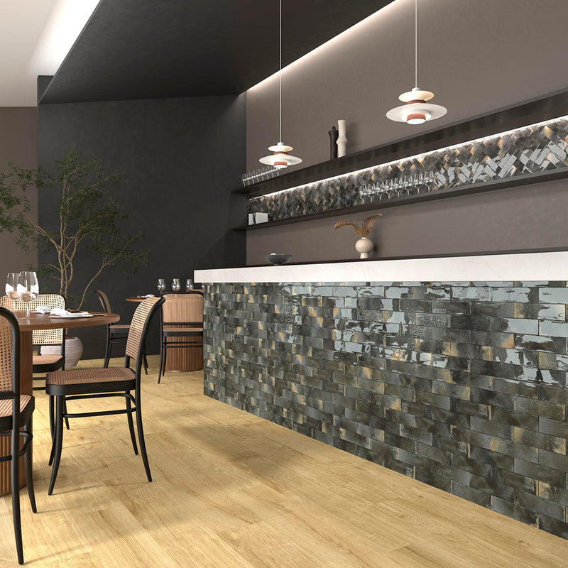 Granadella Carbon Wall Tile - Wall Or Floor Mount - 2.5 x 8.8" Porcelain/Gloss Dark