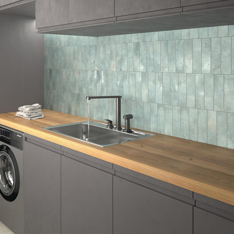 Greenland Teal Wall Tile - Wall Or Floor Mount - 8.8 x 2.5" Porcelain/Gloss