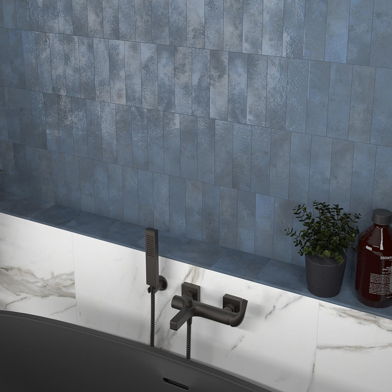 Greenland Cobalt Wall Tile - Wall Or Floor Mount - 8.8 x 2.5" Porcelain/Gloss