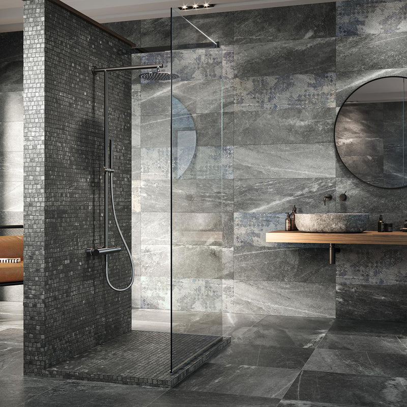 Karakter Mosaic Wall Tile - Wall Mount - 12.8 x12.8" Ceramic/Black Stone