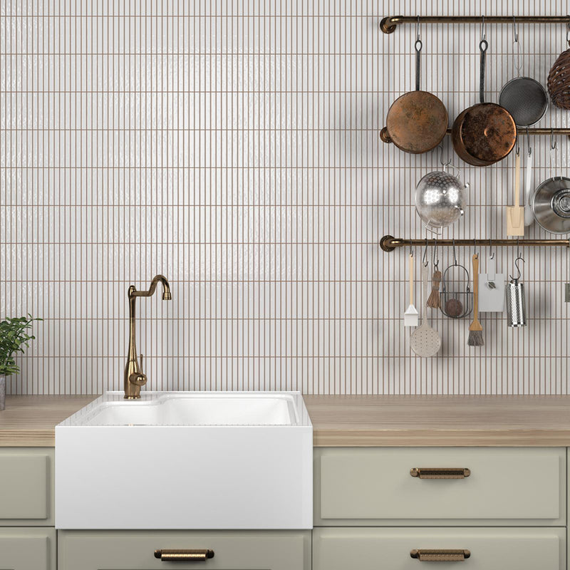 Kit-Kat Mosaic Wall Tile - Wall Mount - 4.5 x 9.1" Porcelain/Glossy Snow