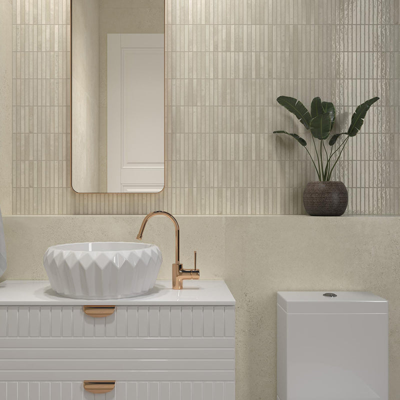 Kit-Kat Mosaic Wall Tile - Wall Mount - 4.5 x 9.1" Porcelain/Gloss Ivory