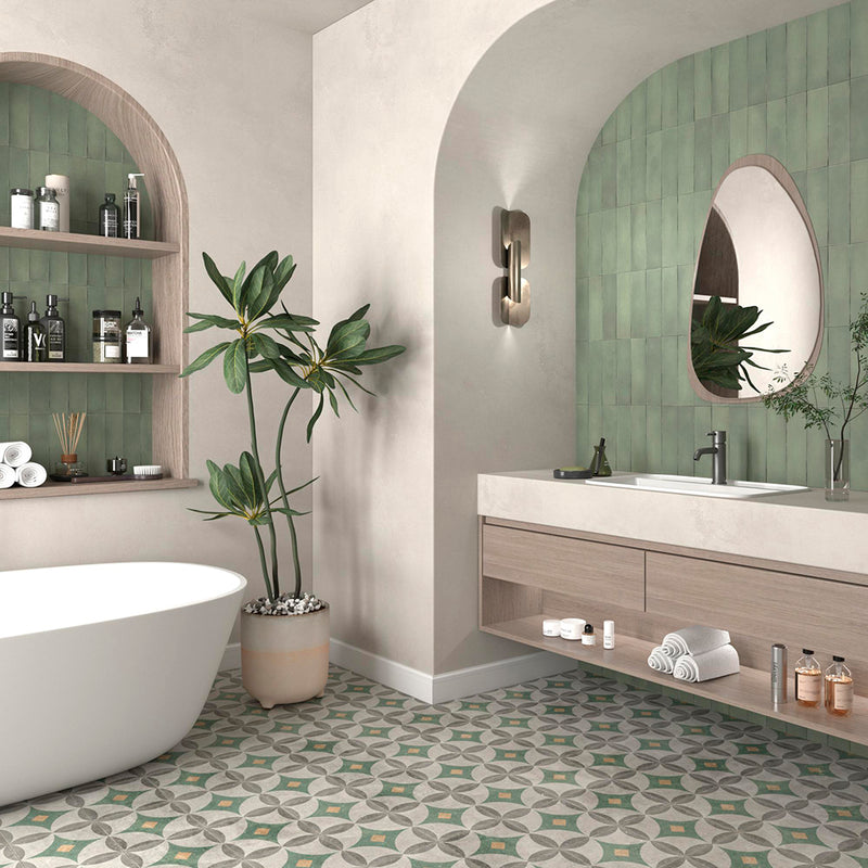 Milano Bosco Wall Tile - Wall Mount - 9.4 x 2.7" White Body/Matt Deep Green