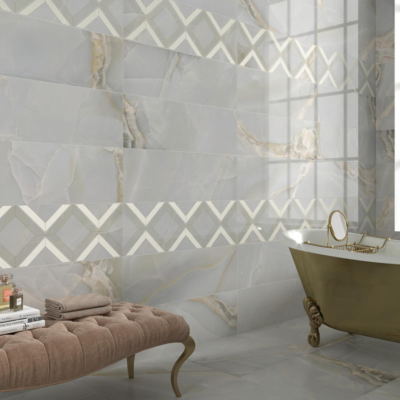 Selene Sky Wall Tile - Wall Mount - 35.4 x 11.8" Ceramic/Gloss Grayish Blue