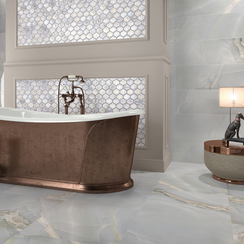 Selene Sky Wall Tile - Wall Mount - 35.4 x 11.8" Ceramic/Gloss Grayish Blue