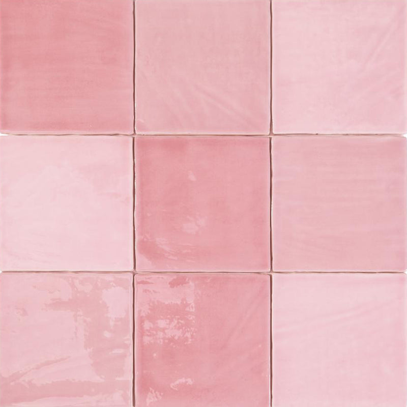 Tabarca Wall Tile - Wall Mount - 5.9 x 5.9" Ceramic/Gloss Pink