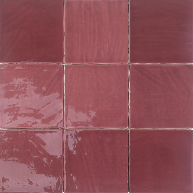 Tabarca Wall Tile - Wall Mount - 5.9 x 5.9" Ceramic/Gloss Maroon