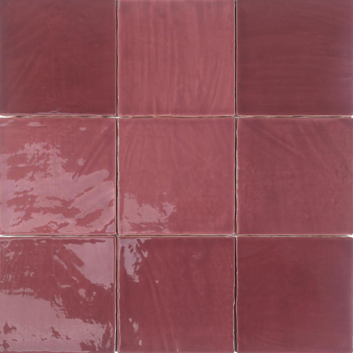 Tabarca Wall Tile - Wall Mount - 5.9 x 5.9" Ceramic/Gloss Maroon - Piece : 0.24 SqFt = $ 6.5 / Box: 9.69 Sqft = $ 63.00 - Pieces Per Box: 40 Units