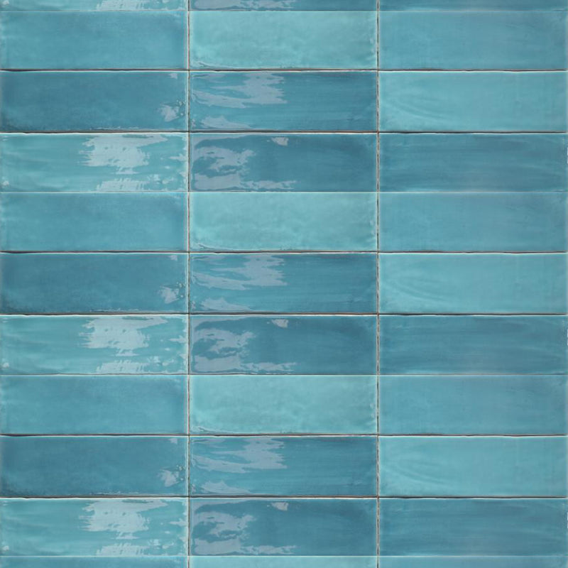 Tabarca Wall Tile - Wall Mount - 9.1 x 3" Ceramic/Gloss Blue