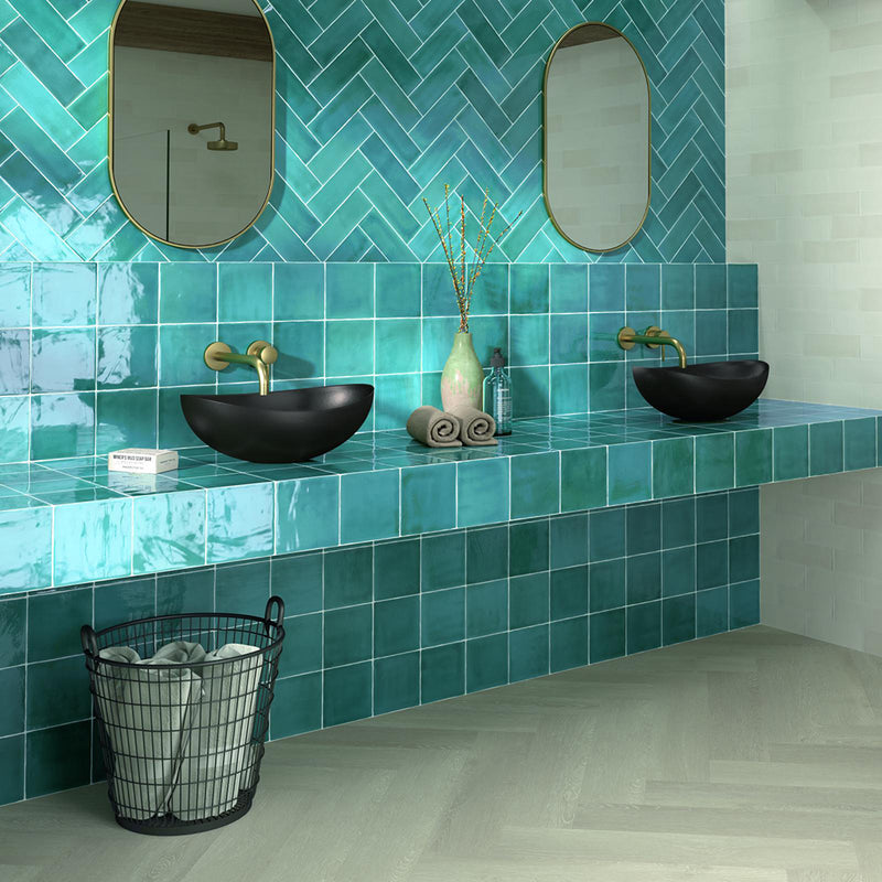 Tabarca Wall Tile - Wall Mount - 9.1 x 3" Ceramic/Gloss Blue