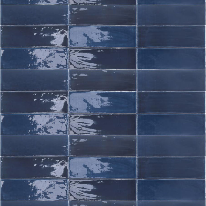 Tabarca Wall Tile - Wall Mount - 9.1 x 3" Ceramic/Gloss Navy Blue