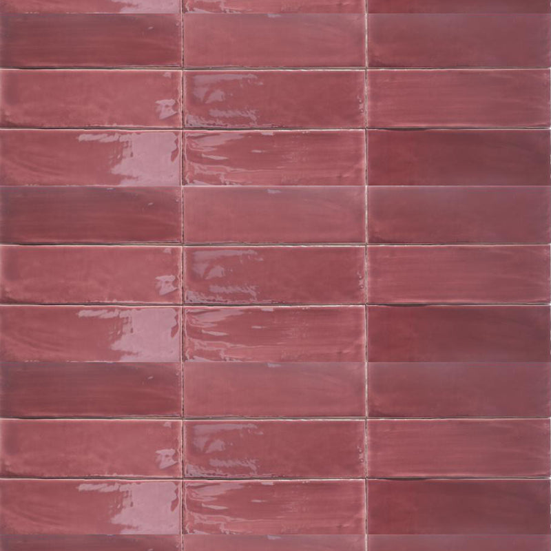 Tabarca Wall Tile - Wall Mount - 9.1 x 3" Ceramic/Gloss Maroon