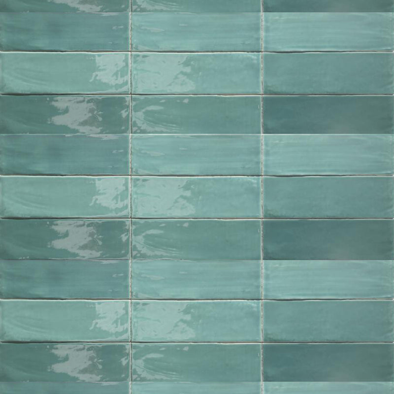 Tabarca Wall Tile - Wall Mount - 9.1 x 3" Ceramic/Gloss Turquoise