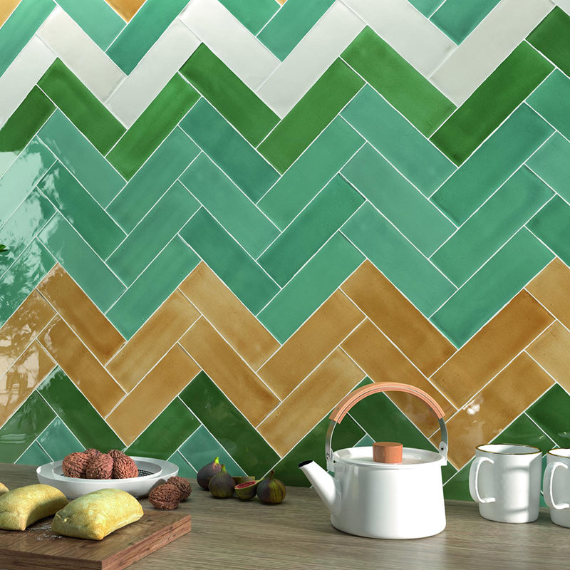 Tabarca Wall Tile - Wall Mount - 9.1 x 3" Ceramic/Gloss Turquoise