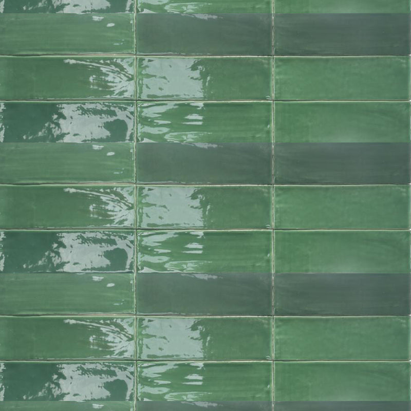Tabarca Wall Tile - Wall Mount - 9.1 x 3" Ceramic/Gloss Green