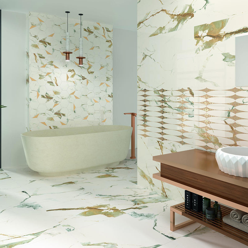 Theia Wall Tile - Wall Mount - 35.4 x 11.8" Ceramic/Marble