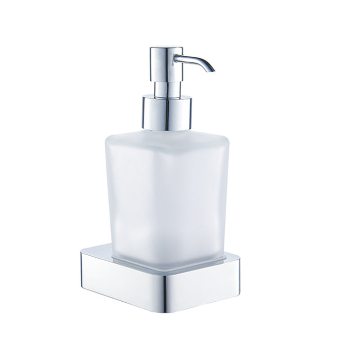 Flat Soap Dispenser - Wall Mount - 7" Brass/Glass/Polished Chrome