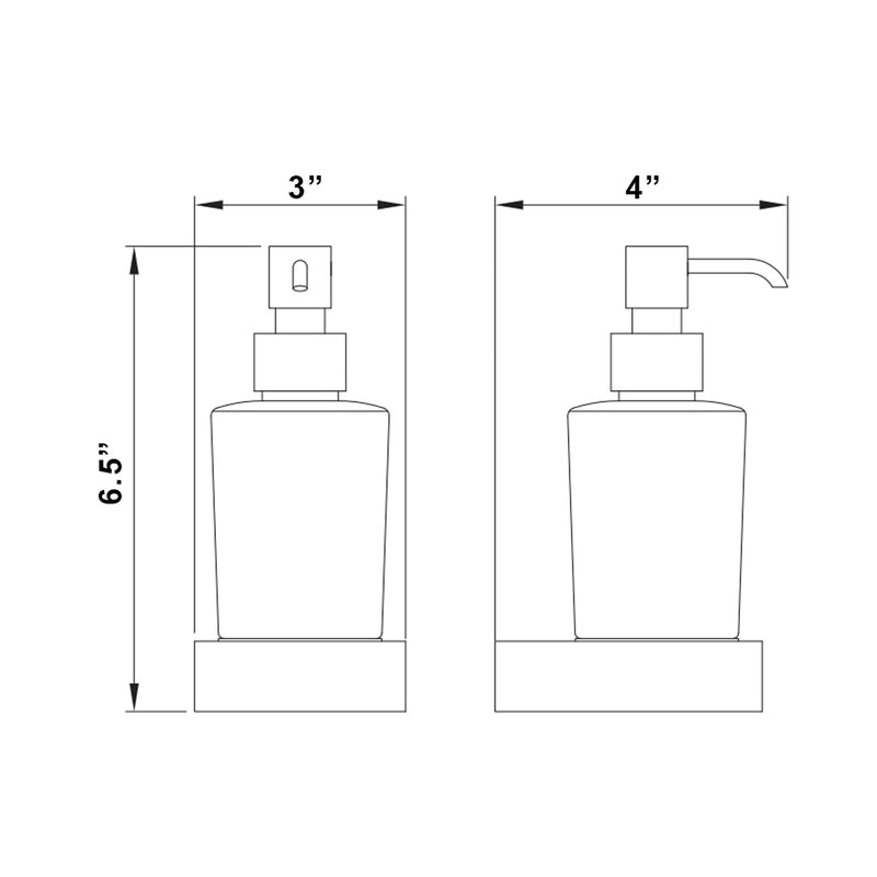 Flat Soap Dispenser - Wall Mount - 7" Brass/Glass/Polished Chrome