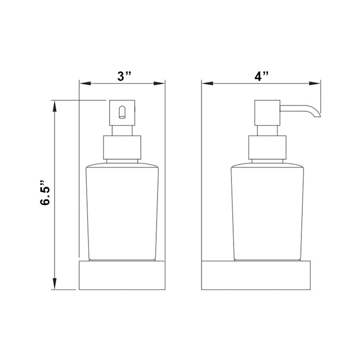 Flat Soap Dispenser - Wall Mount - 7" Brass/Glass/Polished Chrome
