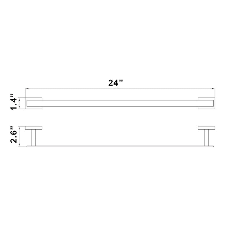 Square Single Towel Bar - Wall Mount - 24" Brass/Polished Chrome