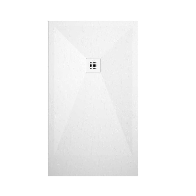 Stone Plus Slate-Textured Shower Tray with Offset Drain - Floor Mount - 60 x 30" Resin/Gel Coat/White
