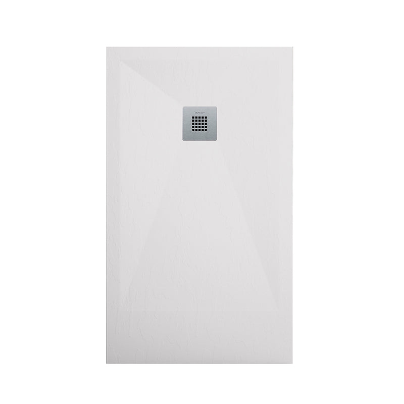 Stone Plus Slate-Textured Shower Tray with Offset Drain - Floor Mount - 60 x 30" Resin/Gel Coat/White