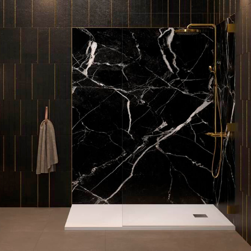 Stone Plus Slate-Textured Shower Tray with Offset Drain - Floor Mount - 60 x 30" Resin/Gel Coat/White