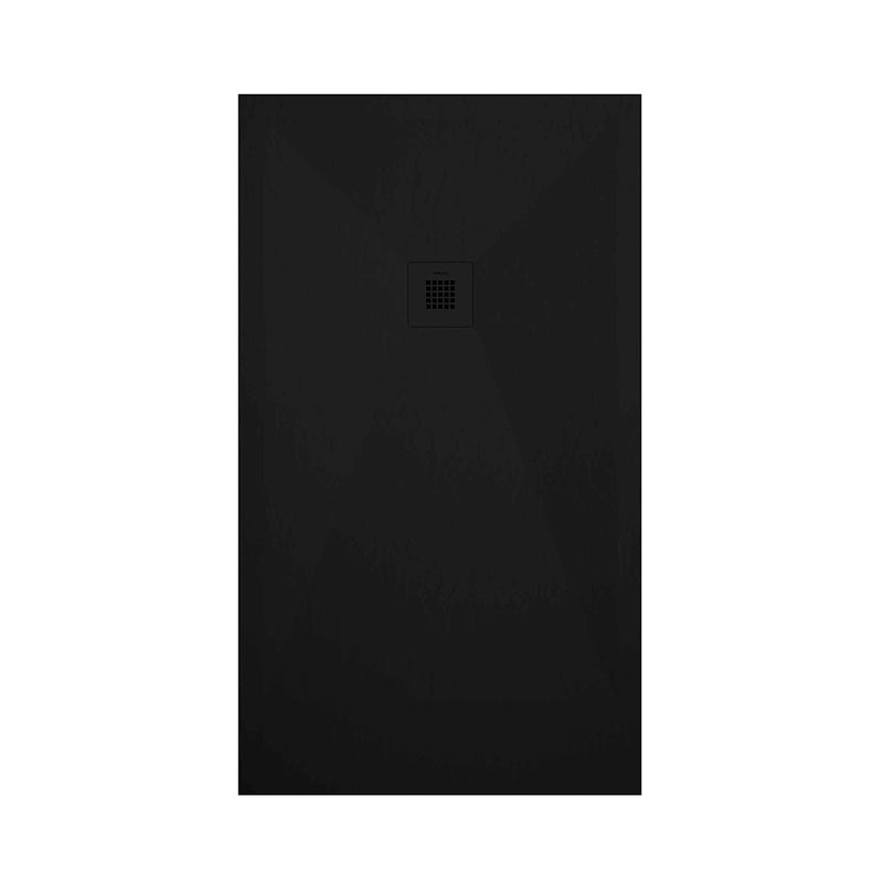 Stone Plus Slate-Textured Shower Tray with Offset Drain - Floor Mount - 60 x 30" Resin/Gel Coat/Black