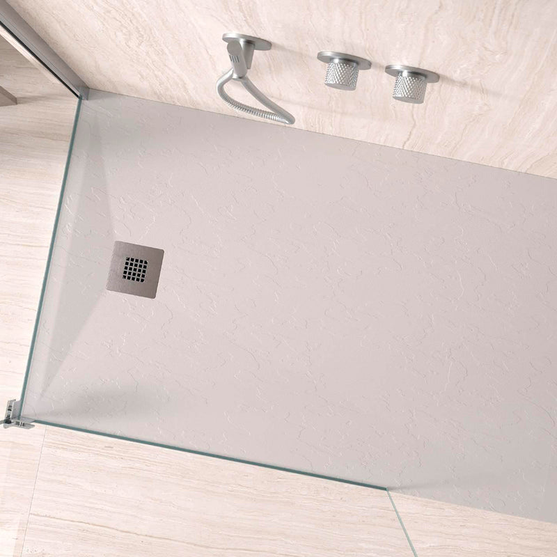 Stone Plus Slate-Textured Shower Tray with Offset Drain - Floor Mount - 60 x 30" Resin/Gel Coat/Medium Gray