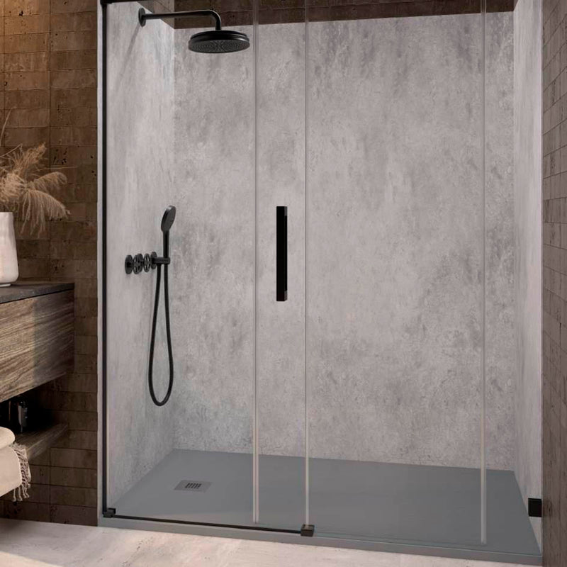 Stone Plus Slate-Textured Shower Tray with Offset Drain - Floor Mount - 60 x 30" Resin/Gel Coat/Beige