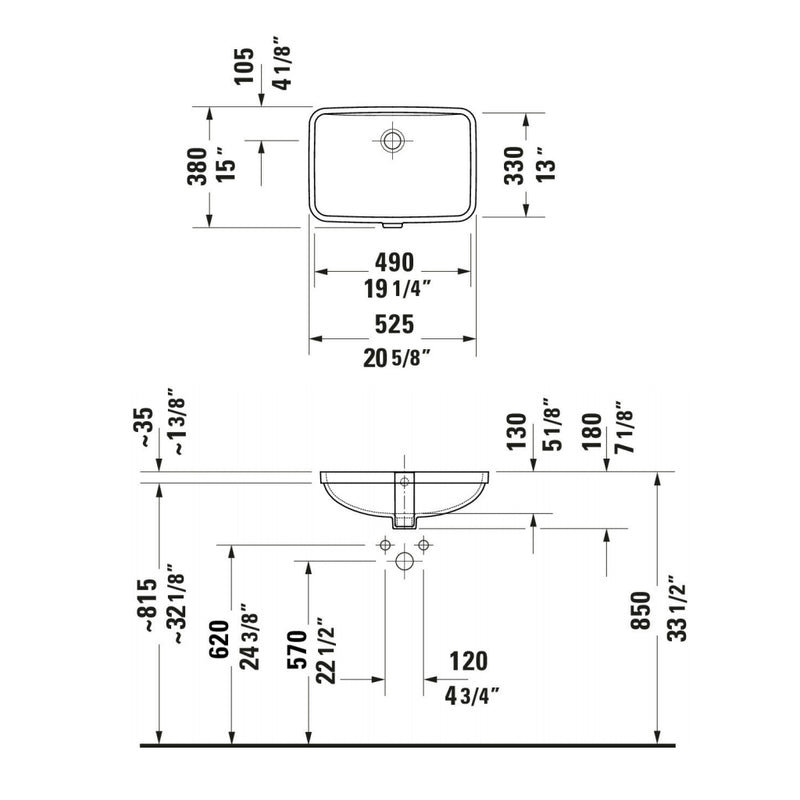 Duravit No.1 Rectangular Bathroom Sink - Under Mount - 21" Ceramic/Gloss White
