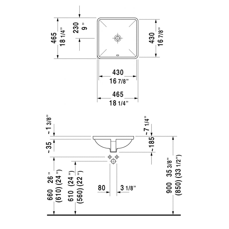 Starck 3 Bathroom Sink - Under Mount - 19" Ceramic/White