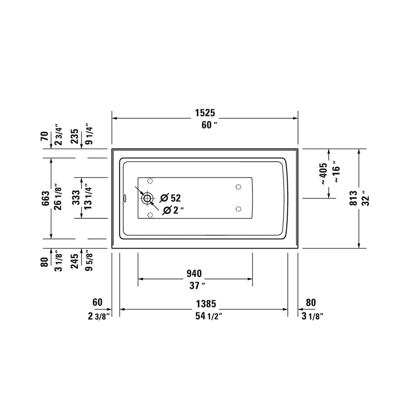 Architec Left Drain Bathtub - Alcove - 60 x 32" Acrylic/White