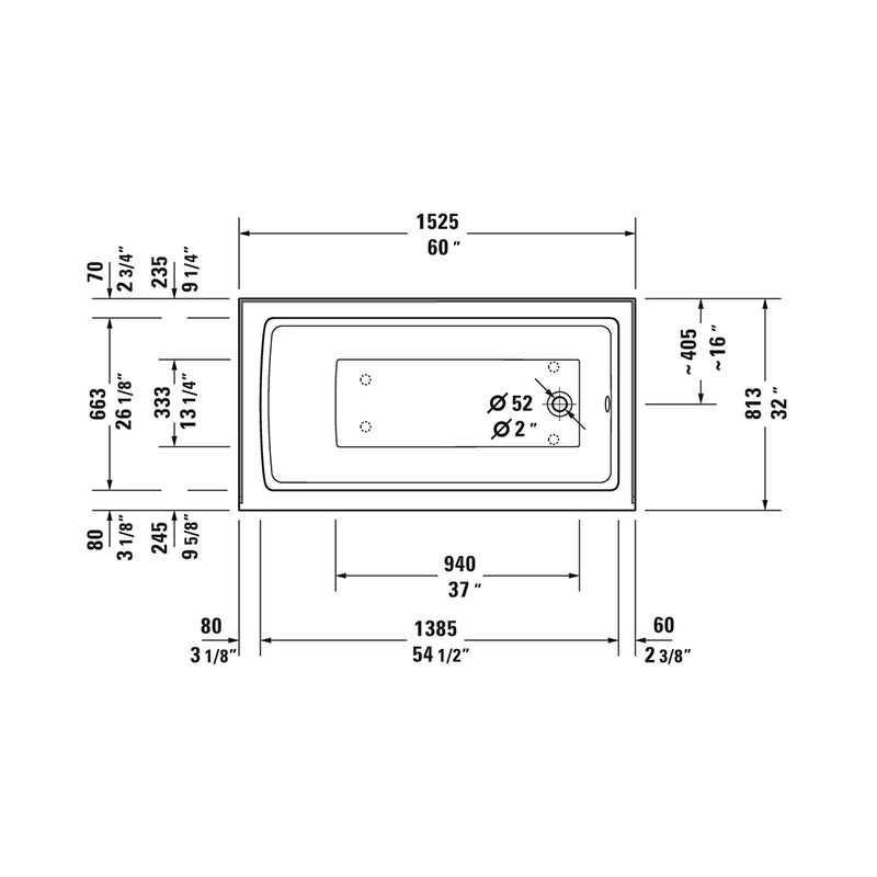 Architec Right Drain Bathtub - Alcove - 60 x 32" Acrylic/White