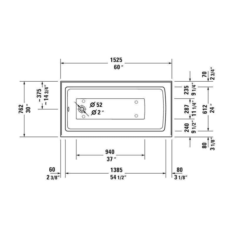 Architec Left Drain Bathtub - Drop-In - 60 x 30" Acrylic/White