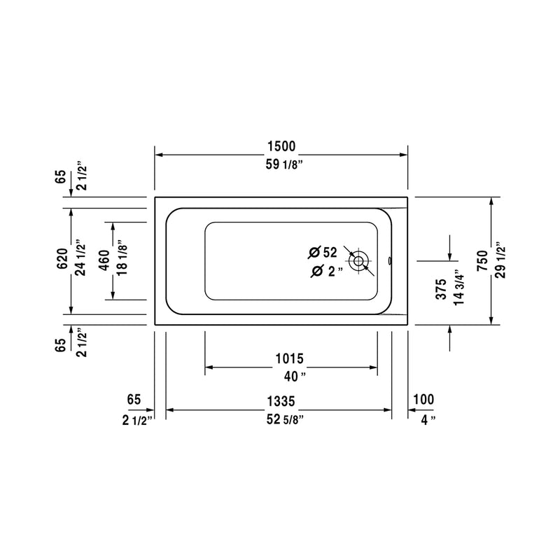 D-Code Reversible Drain Bathtub - Drop-In - 60 x 30" Acrylic/White