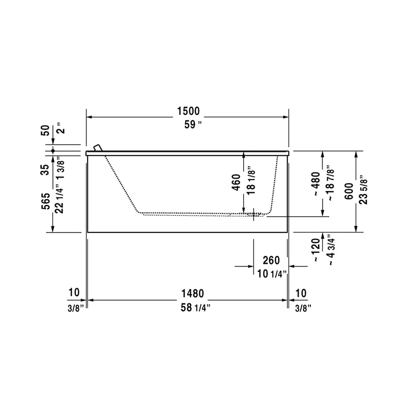 Starck Reversible Drain Bathtub - Drop-In - 59" Acrylic/Gloss White