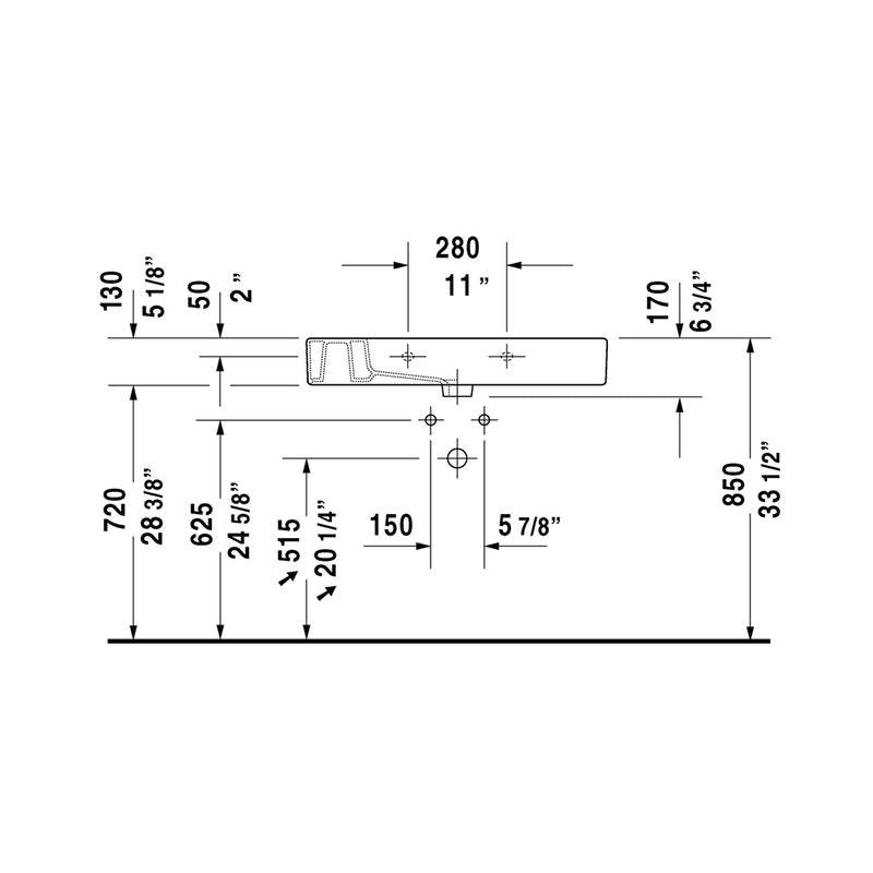 Vero Integrated Vanity Sink - Single Hole - 34" Porcelain/White